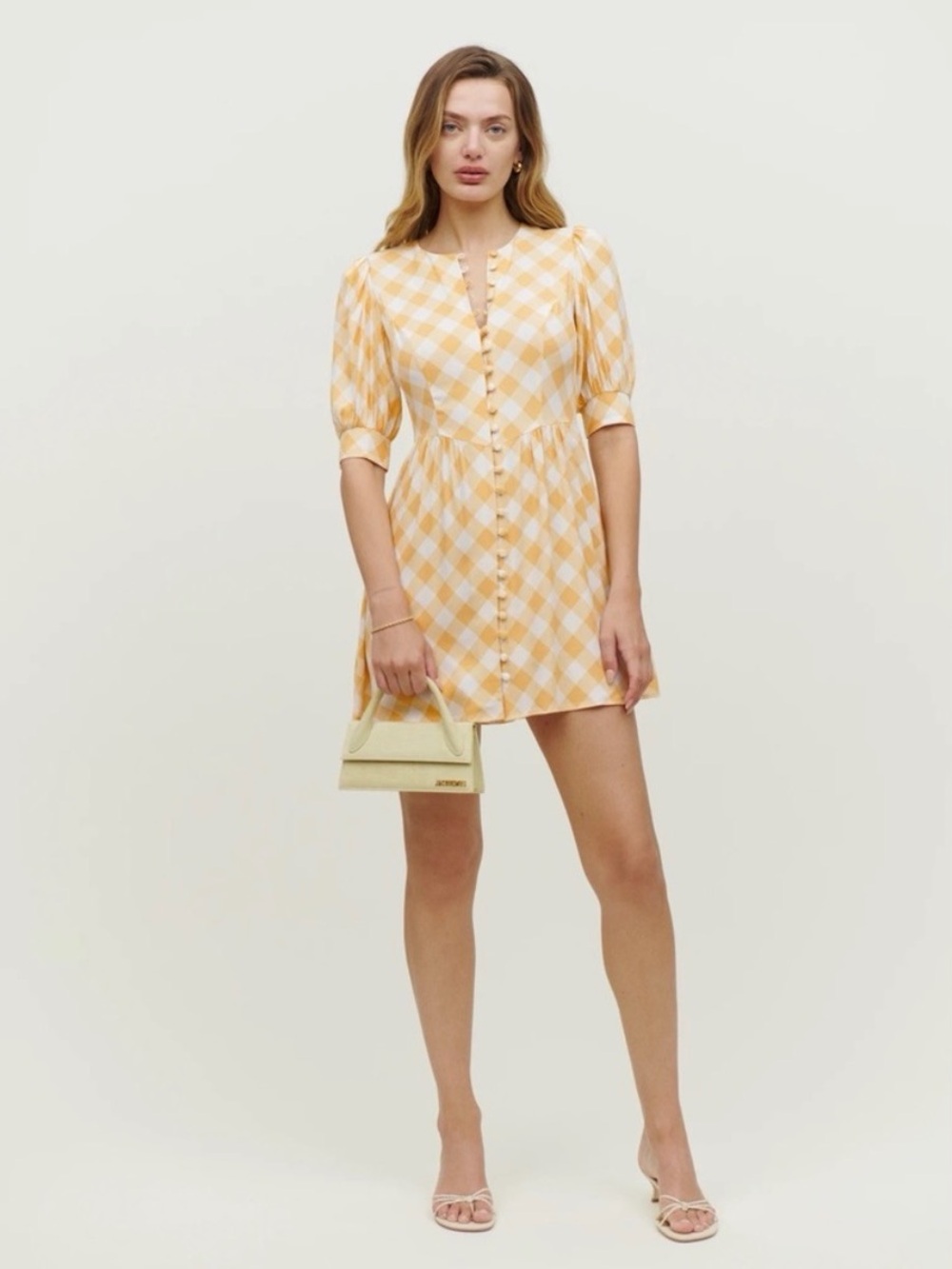 The Reformation Laylin Gingham Puff Sleeve Dress
